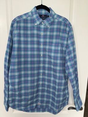 Vineyard Vines Blue Green Plaid Button-Down Shirt